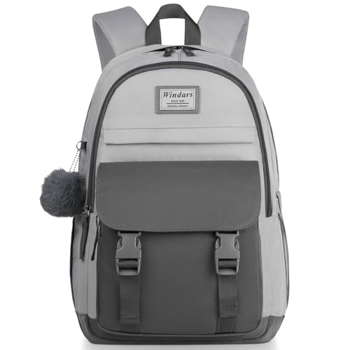 Image of WINDARS School Backpack for Teen Girls, Cute College Backpacks for Women Students Aesthetic Bookbag Large 15.6 Inch Laptop Bag Middle School Travel Back Pack (Dark Grey & Light Grey)