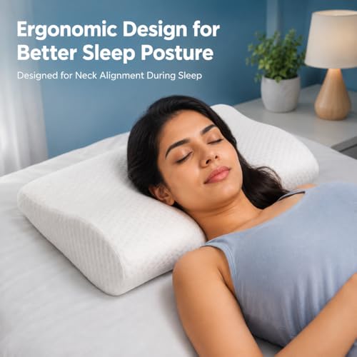 Image of BYM Anti Snoring Contour Memory Foam Pillow for Neck & Shoulder Support - Ergonomic Cervical Design for Side & Back Sleepers - Firm Support | Size: [48 x 30 x 10 cm]