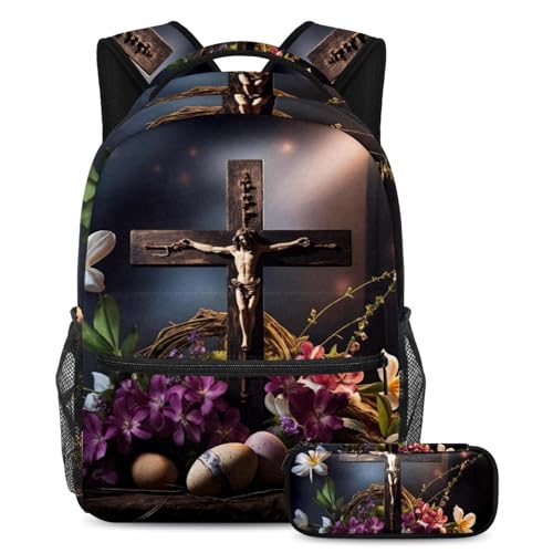 Sac à dos et trousse à crayons croix noire de Pâques pour ne plus perdre ses affaires