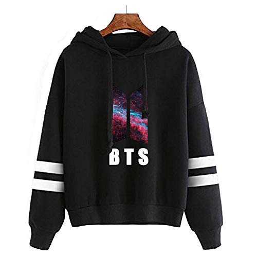 LAIKETE Sweat à Capuche BTS Bangtan Boys Femmes Manche Longue Rayures Imprimée Pullover Casual Streetwear Hip Hop Hoodie Sweatshirt Tops Cover