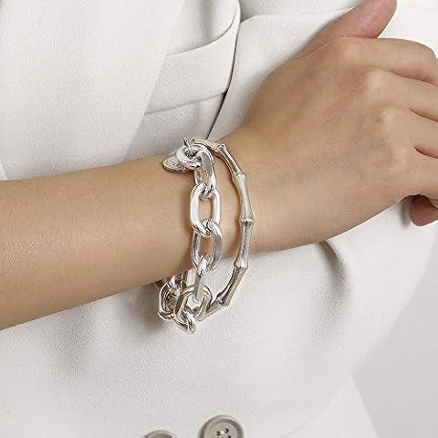 Xerling Trendy Bohemian Chunky Cuban Chain Bracelet Coin Chain Bamboo Chain Bangle Bracelet Cover