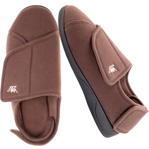 Image of Men's Memory Foam Diabetic Slippers with Adjustable Closure, Extra Wide Comfy Warm Plush Fleece Arthritis Edema Swollen Diabetic House Shoes Machine Washable with Anti Slip Sole