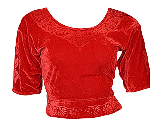 Trendofindia Rot Choli (Sari Oberteil) Samt Gr. S bis 3XL ideal für Bauchtanz (XL) Cover