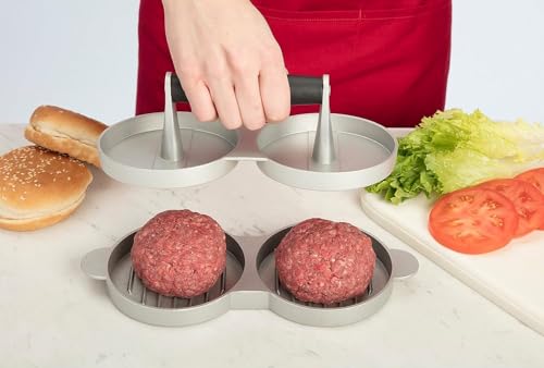 Image of Hamburger Press Patty Maker Mold Round Shape Burger Tikki Press Mold for Making Burger Patty | Stainless Steel Surface with Bottom Groove Design Rice Cake and Aloo Tikki Mold Press