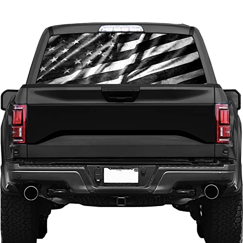 Image of American Flag Rear Window Decal for Truck,Black Flag Truck Rear Window Decal,American Flag Decals for Truck Car SUV (Black,65x17in)
