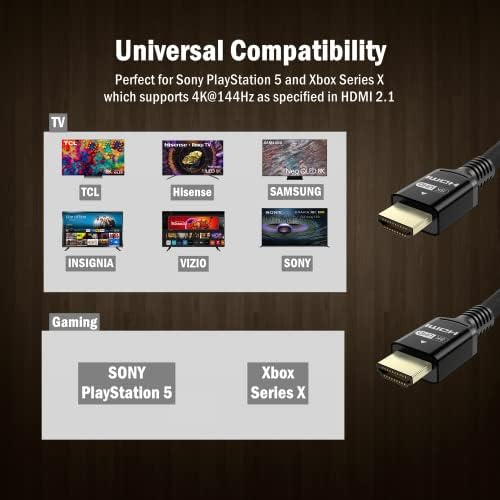 4k HDMI Cable 8k 3m Certified HDMI 2.1 Lead 48Gbps High Speed 4K 120Hz 144Hz 8K 60Hz Ultra HD 7680p 3D HDCP 2.3 eARC Dolby HDR Dynamic Support Blu-ray Roku TV Xbox Series X PS5 PS4 Monitor PC