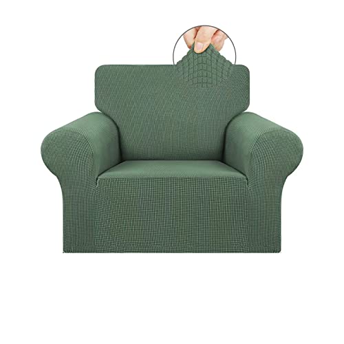 KEKUOU Stretch Single Sofa Slipcover 1 Piece Couch Sofa Cover (31"-55") Furniture Protector 1 Seater Sofa with Elastic Bottom for Kids,Pet.Jacquard Small Checked Pattern Fabric(Small,Greyish Green)