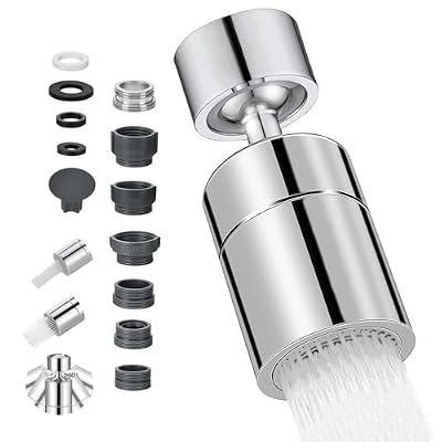 Aireador Grifo Cocina Giratorio 360°, Ajustable 2 Modos Salida Agua, con 5 Adaptadores 20/22/24 mm, Grifo Dispositivo Anti Salpicadura con Universales Para Grifos de Cocina y Bañ