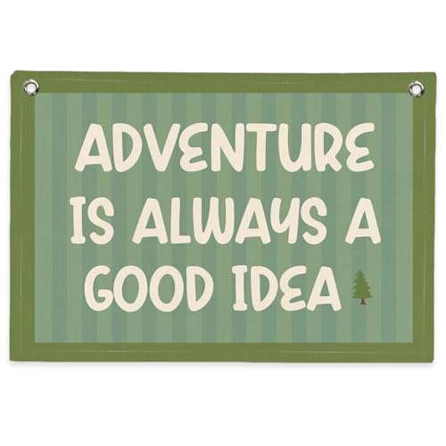 SJDFCSA Adventure Camp Banner, Sage Green Boys Room Playroom Decor, Wall Hanging Canvas Banner Flag Decor for Toddler Boy Room Nursery-20x30 Inch