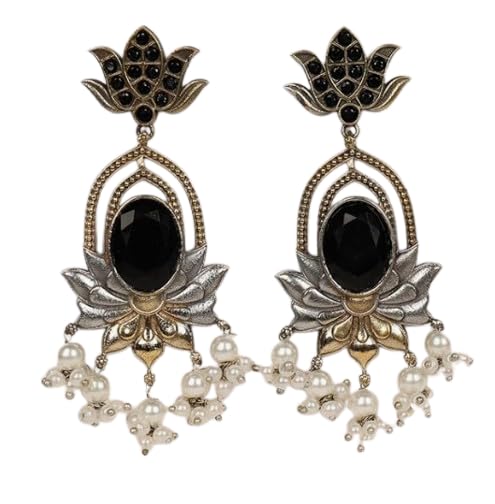 BLACK STONE LOTUS EARRING for women and girls | Gift For Her-picture-29