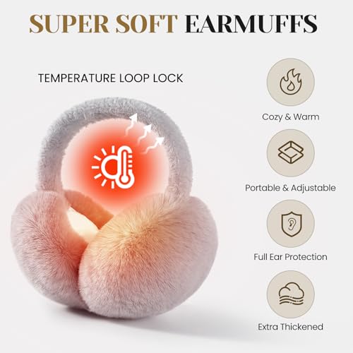 Premillow Ear muffs for Women Winter, Faux Fur Earmuffs, Cute Foldable Fluffy Ear Warmers Winter Accessories, Soft Warm Cold Weather Ears Covers for Women Men, Grey