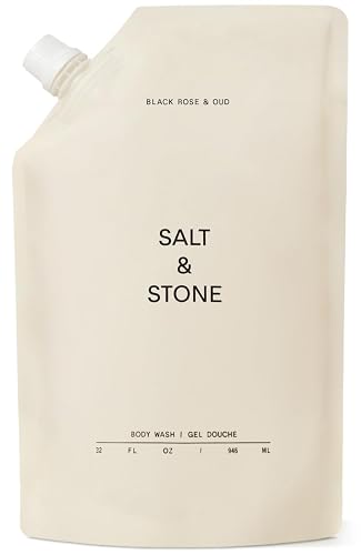 Salt & Stone Body Wash for Women & Men, Black Rose & Oud Refill 32 fl oz | Shower Gel, Sulfate-Free, Paraben-Free, Dye-Free, Vegan, Hydrating & Moisturizing with Antioxidants, Vitamin C, Niacinamide - Black Rose & Oud - 32 Fl Oz (Pack of 1)