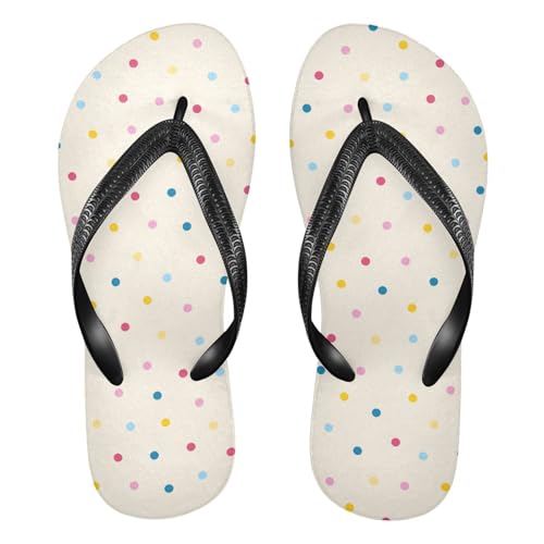 Colorful Dot Beige Flip Flops for Beach Thong Sandals Anti-slip Lightweight Flat Slippers for Summer Outdoor Travel