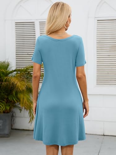 Image of KORSIS Summer Women's Dress Casual T-Shirt Short Sleeve Dresses Swing Flowy Beach Vacation Work Sundress with Pockets