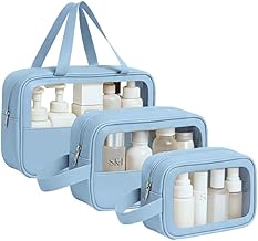 Premium Transparent Organizer Bag Pack of 3 | Large Capacity Multipurpose Pouch for Cosmetic Items, Toiletries & Beauty Accessories (Blue)