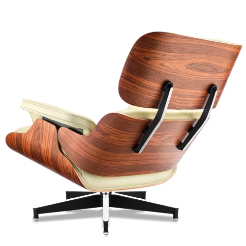 Image of Mid Century Modern Top Grain Leather Chaise Lounge Chair & Ottoman