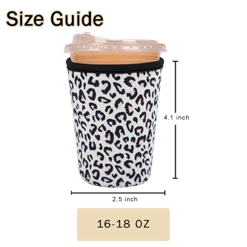 Image of Reusable Insulated Sleeve for Iced Coffee Cup, Coffee Neoprene Sleeve for Cold & Hot Drinks, Beverage Holder for Iced Coffee (Blush Leopard, Small: 16-18oz)