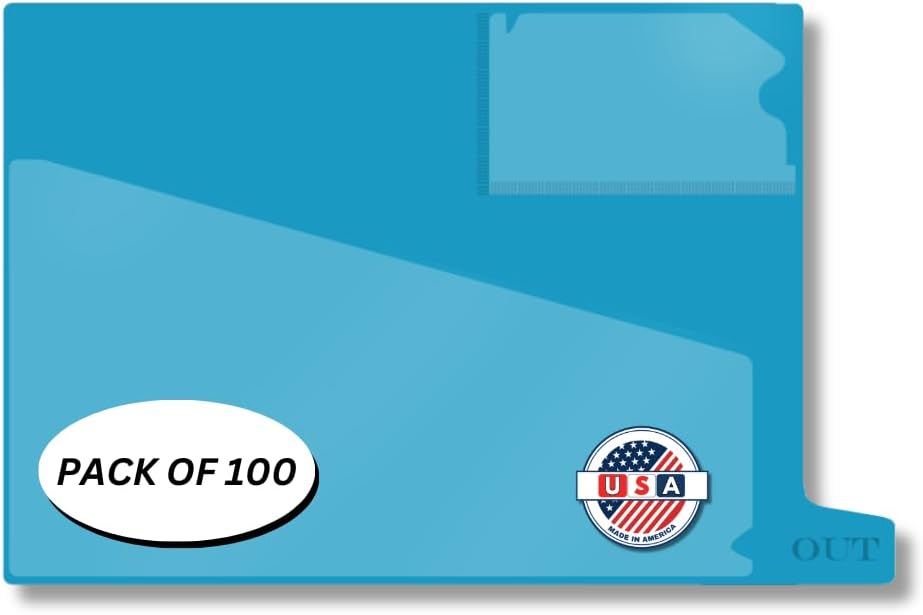 Doctor Stuff - Small Bottom Tab Vinyl Outguides, Diagonal Cut Front Pocket, Top Charge Out Slip Pocket, Plastic File Folder, Letter Size 9" x 13-1/4", Light Blue, 100/Box