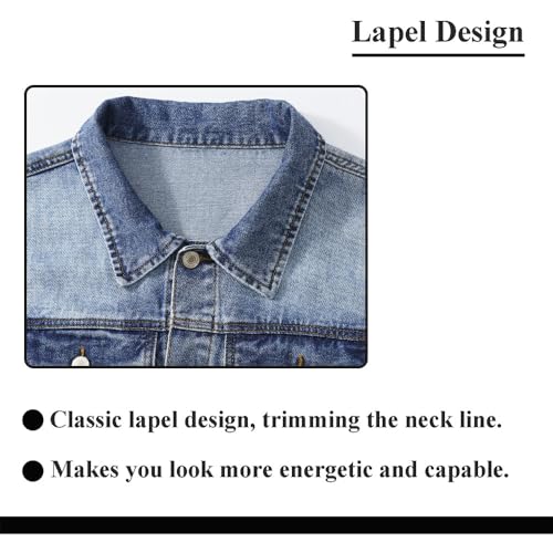 Image of Men's Denim Jacket Vintage-Inspired Jean Jacket with Multiple Pockets - Cotton Blend, Machine Washable