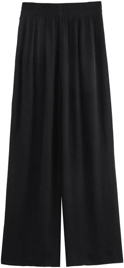 Women's Elastic Waist Solid Color Pocket Decoration Wide Leg Pants