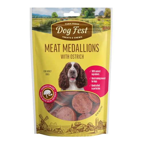 Image of Barkbutler x Dogfest Medallions Duck & Ostrich, Dog Treats-90g |Made with Natural Ingredients|0% Artificial Flavors, Colours or Preservatives|Main Ingredient is Meat|Select Grade|for All Adult Breeds