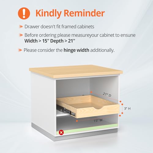 ZOINLIY 15''W X 21''D X 3''H Wooden Pull Out Drawer for Cabinet, Cabinet Organizer for Kitchen, Soft Close Slide Out Shelves, Heavy Duty, Full-Extension by ZOINLIY - Used condition - Image 7