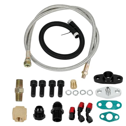 Turbo Charger Oil Drain Return Line Oil Feed Complete Kit Compatible with T3 T4 GT35 T70 T61 T66 T04E