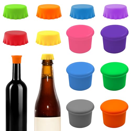 Minfuerang 12 Piezas Tapón para Botellas Silicona, Tapones de Silicona Reutilizables Para Vino y Cerveza para Vino, Cerveza y Zumo, Ideales para Acampadas, Bares y Fiestas (Multicolor)
