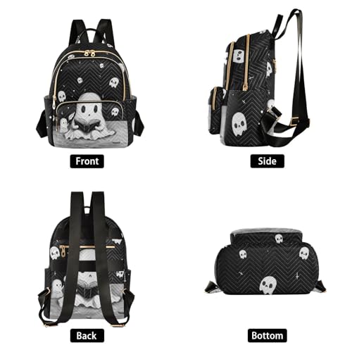 Image of Cute Ghost Quilted Backpack Purse for Women Fashion Small Backpack M | Shoulder Bag Travel Casual Daypack