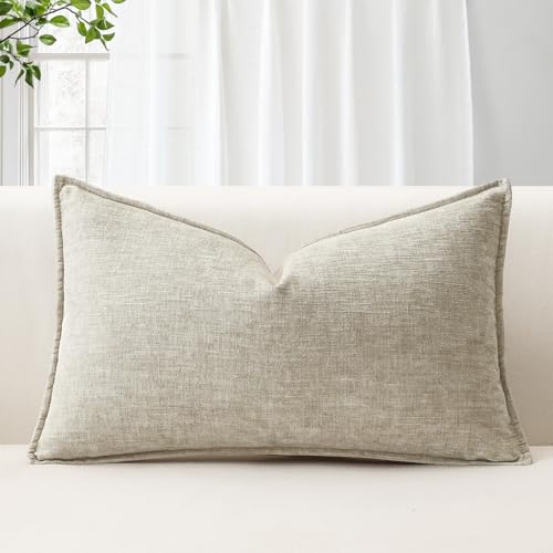 Sungeek Soft Chenille Cushion Cover 30x50cm Lumbar Decorative Throw Pillow Cover with Stitched Edge Solid Dyed Pillow Case Cover for Home Decor Couch Sofa Bed Living Room, Beige