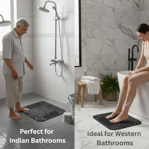 Image of Charge -X Anti Slip Bath Mat with Foot Scrubber for Bathroom | 2-in-1 Silicone Shower Mat with Suction Cups & Drainage Holes | Deep Cleaning Foot Scrubber Massage Mat (70 x 35 cm) Green