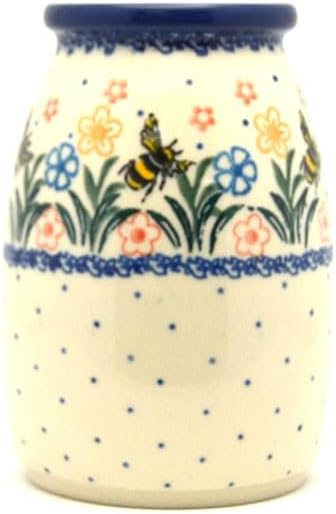 Polish Pottery Milk Bottle Vase - Honey Bee