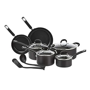 Amazon Basics Hard Anodized Non-Stick 12-Piece Cookware Set, Black – Pots, Pans and Utensils