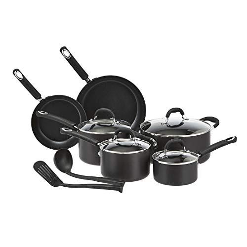 Amazon Basics Hard Anodized Non-Stick 12-Piece Cookware Set, Black – Pots, Pans and Utensils