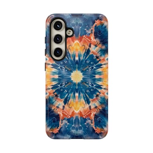 Coque Samsung S24 mandala tie-dye bleu brillante et antichoc haute protection