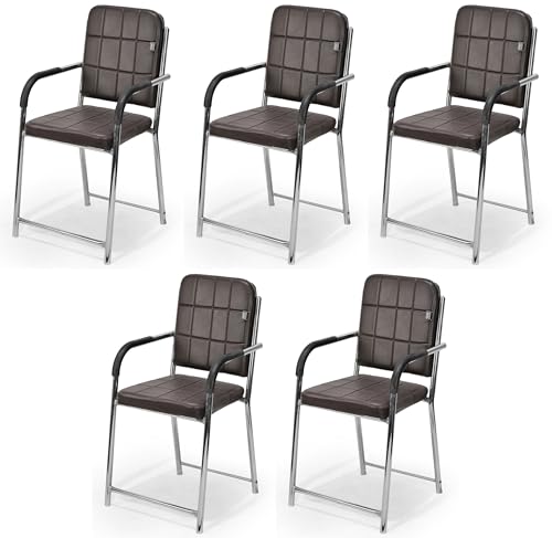 Image of Office Chair Visitor Chair with arm Rest with Steel Frame and Cushioned seat Back, Chair Without Wheels Holds up to 110 kg Heavy Design (5, Coffee, Standard)