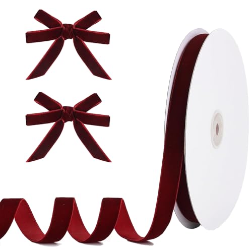 YQQZQ Vintage Velvet Ribbon for Xmas, 10mmWidth 22M Length,Use for Gift Wrapping,Flower Bouquet,Wedding Party Decoration,Hair Bows,DIY Crafts