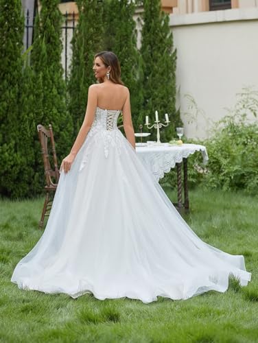 Strapless Wedding Dresses for Bride Tulle Appliques Ball Gown for Women Formal Long Bridal Gown2