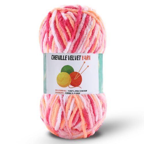 Image of Fluffy Chenille Yarn for Crocheting, Chunky Velvet Yarn for Crochet Amigurumi, Used for Making Baby Yarns Blanket, Clothes, Pattern Knitting Creations (1- Colorful-G)
