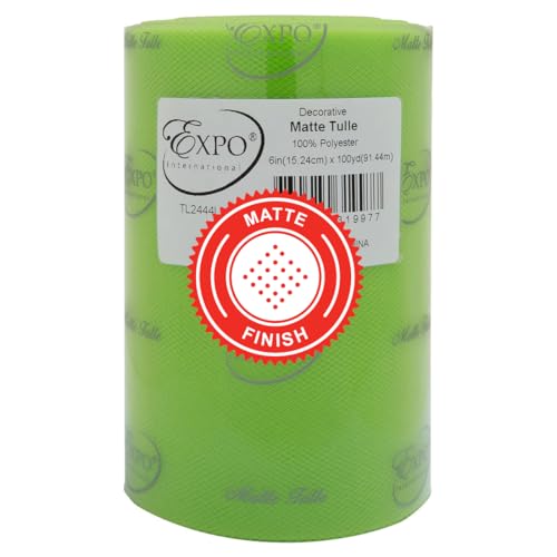 Image of Expo International Decorative Matte Tulle, Roll /Spool of 6 inch X 100 Yards, Lightweight Polyester Tulle Fabric for Tutus, Costumes, and Party Decorations, Washable, Easy-to-Use, Lime