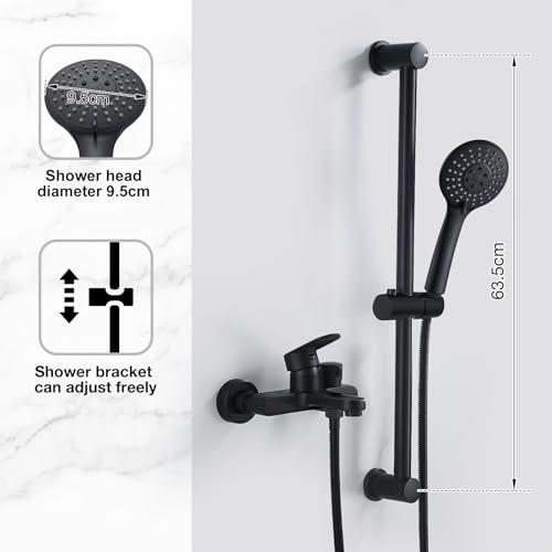 Badewannenarmatur Schwarz Wannenarmatur mit Handbrause Brause Mischbatterie Badewanne Wasserhahn und Brausestange Brauseschlauch, Armatur Badewanne Duschsystem Duscharmatur Set