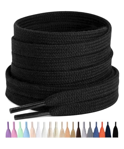 Stepace 2 Paar Flache Schnürsenkel aus 100% Baumwolle 8 mm breite Reißfeste Schuhbänder für Sneakers Sportschuhe Turnschuhe Schwarz 120