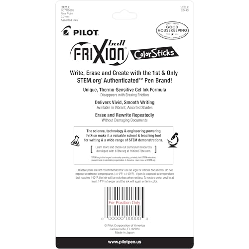 Pilot, FriXion ColorSticks Erasable Gel Ink Pens, Fine Point 0.7 mm, Pack of 5, Kelly Green, Blue, Purple, Magenta & Salmon Pink - image 2