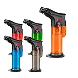 Paquete de 5 encendedores recargables de butano, a prueba de viento, seguro, multiuso para velas, chimeneas, fogatas, parrilla (sin butano) (5 colores)