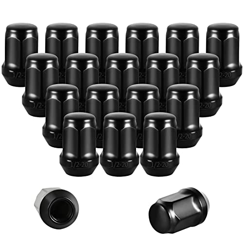 51 Black 1 2-20 Lug Nuts, 20PK 1 2 Bulge Acorn Lug Nuts 19mm(3 4  ) HEX 1.38   Tall Close End Cone Seat Wheel Lugs for Jeep Liberty Wrangler Cherokee Ford Explorer Mustang Dodge Ram 1500 Nitro