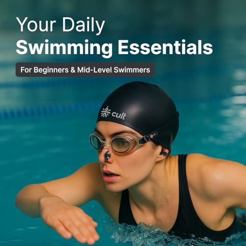 Image of Cult All-in-One Swimming Kit for Beginners & Intermediate Swimmers | Goggles, Silicone Swim Cap, Nose Clip & Earplugs | Comfortable & Durable Swim Gear Set for Adults & Teens