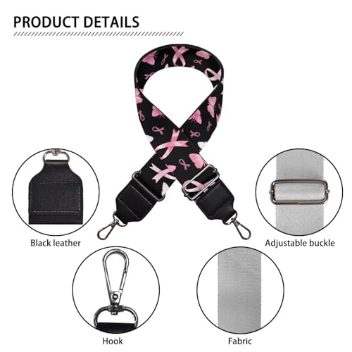Image of GLENLCWE Pink Ribbon Purse Strap Replacement Crossbody Wide Shoulder Strap Adjustable Canvas Straps Handbag Strap Replacement Belts