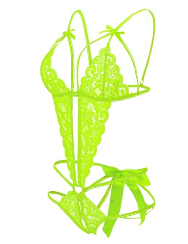 Image of Donnalla Women's Deep V Lace Teddy One Piece Lingerie Cutout Strappy Lingerie