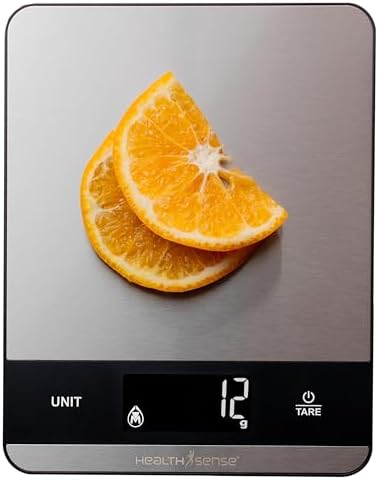 HealthSense Weight Machine for Kitchen, Kitchen Food Weighing Scale for Health, Fitness, Home Baking & Cooking with SS Platform, Touch Button, Tare Function & 1 Year Warranty โ Chef-Mate KS 50