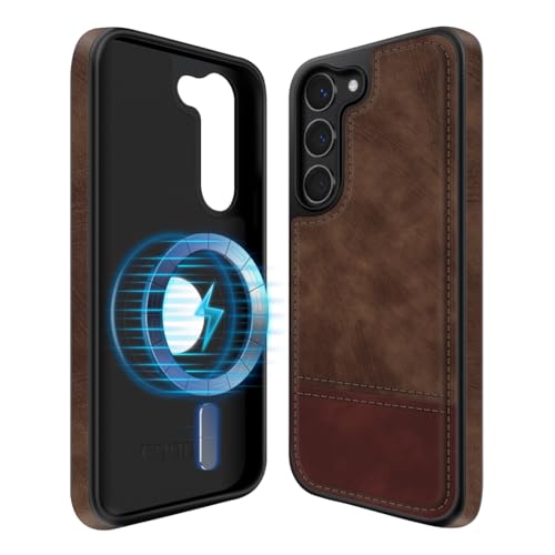 Custodia per Samsung Galaxy S23 Plus Cover Magnetica Compatibile con Sottile e Creativa 6.6 pollici wireless marrone pelle